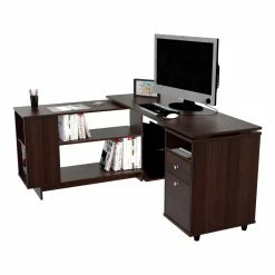 Hot Sale ⭐ Inval America L-Shaped Engineered Wood Reversible Computer Desk In Espresso ⭐ -Cheap Executive Store 2106396 4 L