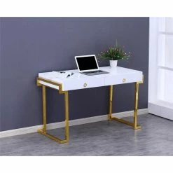Discount ⭐ Best Master Furniture Best Master Juneau Modern 2-Drawer Engineered Wood Computer Desk In Gold 🥰 -Cheap Executive Store 2115822 2 L