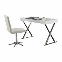Best Pirce 🧨 Best Master Furniture Best Master Modern Computer Desk With Stainless Steel Legs In White High Gloss 🤩