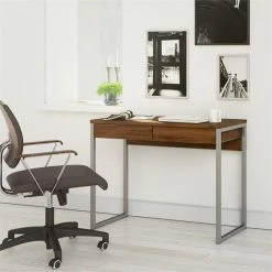 Best Sale 😍 Levan Home Modern 2 Drawer Computer Desk In Walnut 🌟 -Cheap Executive Store 2119016 9 L