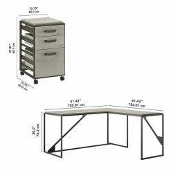 Cheap ⌛ Bush Refinery 62W L Shaped Desk With Drawers In Cottage White - Engineered Wood 🥰 -Cheap Executive Store 2136149 5 L