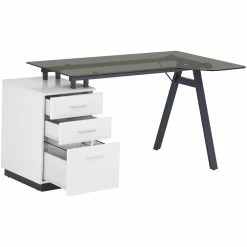 Best Sale 🌟 Techni Mobili Modern Smoked Glass Top Computer Writing Desk In White ❤️ -Cheap Executive Store 2139434 2 L