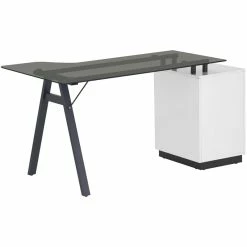 Best Sale 🌟 Techni Mobili Modern Smoked Glass Top Computer Writing Desk In White ❤️ -Cheap Executive Store 2139434 4 L