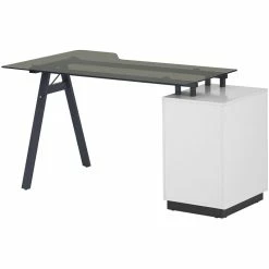 Best Sale 🌟 Techni Mobili Modern Smoked Glass Top Computer Writing Desk In White ❤️ -Cheap Executive Store 2139434 5 L