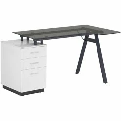 Best Sale 🌟 Techni Mobili Modern Smoked Glass Top Computer Writing Desk In White ❤️