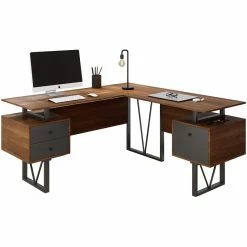 Best reviews of 👍 Techni Mobili Reversible Wooden L Shaped Computer Writing Desk In Walnut ✨ -Cheap Executive Store 2139436 11 L