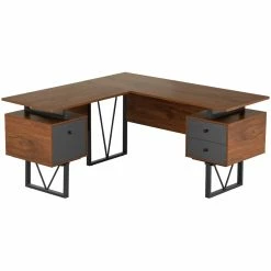 Best reviews of 👍 Techni Mobili Reversible Wooden L Shaped Computer Writing Desk In Walnut ✨ -Cheap Executive Store 2139436 14 L