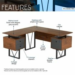 Best reviews of 👍 Techni Mobili Reversible Wooden L Shaped Computer Writing Desk In Walnut ✨ -Cheap Executive Store 2139436 19 L