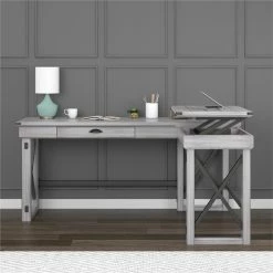 Top 10 😀 Ameriwood Home Wildwood L Desk With Lift Top In Rustic White ✨ -Cheap Executive Store 2175904 8 L