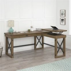 Best Pirce ✔️ Ameriwood Home Engineered Wood L Desk With Lift Top In Rustic Gray 🎉 -Cheap Executive Store 2175906 6 L