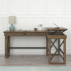 Best Pirce ✔️ Ameriwood Home Engineered Wood L Desk With Lift Top In Rustic Gray 🎉 -Cheap Executive Store 2175906 8 L