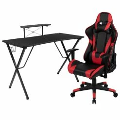 Budget 🌟 Flash Furniture Gaming Desk And Reclining Swivel Chair In Black And Red ❤️