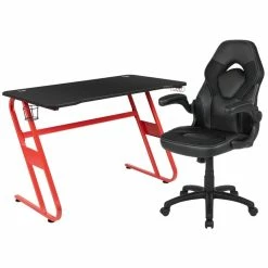 Best Sale 😀 Flash Furniture 2 Piece Z-Frame Gaming Desk Set In Red And Black 🌟