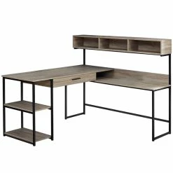 Flash Sale ✔️ Pemberly Row Modern Engineered Wood L-Shaped Computer Desk In Dark Taupe/Black 😀