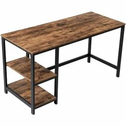 Flash Sale 😉 Benjara 23.6" Contemporary Wood Computer Desk With 2 Shelves In Rustic Brown ✔️
