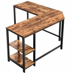 Coupon ❤️ Benjara 54 Inch L Shape Wood Computer Desk- 2 Shelves- Metal Legs- Brown And Black 💯 -Cheap Executive Store 2196509 2 L