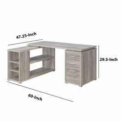Cheapest 🧨 Benjara 47.25" L-Shaped Contemporary Wood Office Desk With 2 Drawers In Gray ⭐ -Cheap Executive Store 2200816 4 L