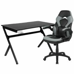 Buy 🥰 Flash Furniture Gaming Desk And Racing Swivel Chair Set In Black And Gray 🥰