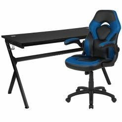 Cheapest ✔️ Flash Furniture Gaming Desk And Racing Swivel Chair Set In Black And Blue 🛒