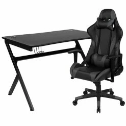 Brand new ⭐ Flash Furniture Gaming Desk And Racing Reclining Chair Set In Black And Gray 👍