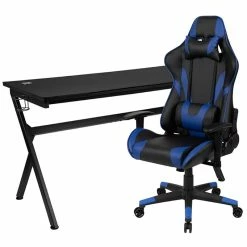 Buy 🎉 Flash Furniture Gaming Desk And Racing Reclining Chair Set In Black And Blue 😍