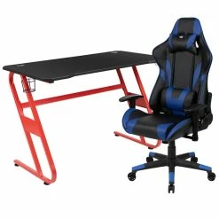 Brand new ✔️ Flash Furniture Gaming Desk And Racing Reclining Chair Set In Red And Blue 🤩