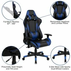 Deals 👍 Flash Furniture Gaming Desk And Racing Reclining Chair Set In Black And Blue 🤩 -Cheap Executive Store 2205064 17 L
