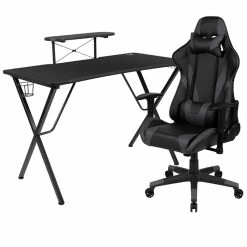 Deals 🎁 Flash Furniture Gaming Desk And Racing Reclining Chair Set In Black And Gray 😉