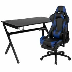 Best Pirce ⌛ Flash Furniture Gaming Desk And Racing Reclining Chair Set In Black And Blue 🔥