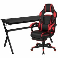 Deals 🔔 Flash Furniture Gaming Desk And Racing Reclining Chair Set In Black And Red 🌟