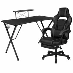Deals 🛒 Flash Furniture Gaming Desk And Racing Reclining Chair Set In Black ✨