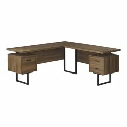 Budget ✨ Monarch 71" 3-drawer Riversible L-shaped Wood Computer Desk In Walnut/Black 😀
