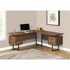 Budget ✨ Monarch 71" 3-drawer Riversible L-shaped Wood Computer Desk In Walnut/Black 😀 -Cheap Executive Store 2216794 5 L