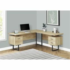 Flash Sale ❤️ Monarch 71" 3-drawer L-shaped Wood Computer Desk In Natural/Black 🧨 -Cheap Executive Store 2216796 1 L