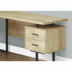 Flash Sale ❤️ Monarch 71" 3-drawer L-shaped Wood Computer Desk In Natural/Black 🧨 -Cheap Executive Store 2216796 2 L