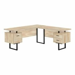 Flash Sale ❤️ Monarch 71" 3-drawer L-shaped Wood Computer Desk In Natural/Black 🧨