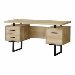 Deals 🎉 Monarch 60" 3-drawer Riversible Wood Computer Desk In Natural/Black 💯
