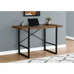 Cheap ⌛ Monarch 49" Thick-Panel Desktop Contemporary Wood Computer Desk In Walnut/Black ✨ -Cheap Executive Store 2216799 5 L