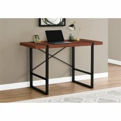New 👍 Monarch 49" Thick-Panel Desktop Contemporary Wood Computer Desk In Cherry/Black 🧨 -Cheap Executive Store 2216800 1 L