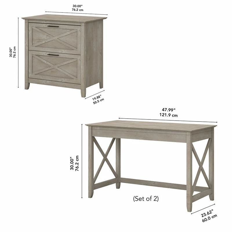 Flash Sale π Bush Key West 2 Person Desk Set With File Cabinet In Washed Gray - Engineered Wood π 8 Flash Sale π Bush Key West 2 Person Desk Set With File Cabinet In Washed Gray - Engineered Wood π - Image 8