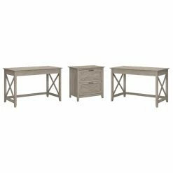 Flash Sale 🔔 Bush Key West 2 Person Desk Set With File Cabinet In Washed Gray - Engineered Wood 😉