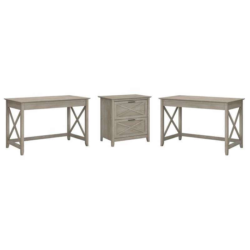 Flash Sale π Bush Key West 2 Person Desk Set With File Cabinet In Washed Gray - Engineered Wood π 1 Flash Sale π Bush Key West 2 Person Desk Set With File Cabinet In Washed Gray - Engineered Wood π