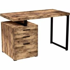Budget 😀 Safdie & Co. 47.25"L 3-Drawers Black Metal Computer Desk In Brown Reclaimed Wood 🧨
