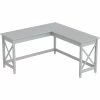 Best Sale 😍 Safdie & Co. 57"L L-Shaped Computer Desk With X Sides In Light Grey 😀