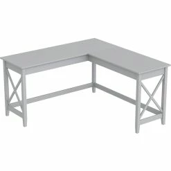 Best Sale 😍 Safdie & Co. 57"L L-Shaped Computer Desk With X Sides In Light Grey 😀