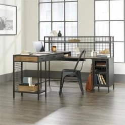 Budget 🎉 Pemberly Row Mid-Century Metal L-Shape Computer Desk In Vintage Oak 🔔 -Cheap Executive Store 2257323 15 L