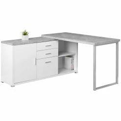 New 🤩 Atlin Designs L Shaped Corner Computer Desk In White And Gray Cement 👍