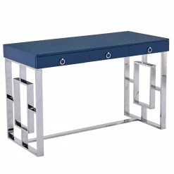 Buy ✔️ Best Master Furniture Brooks 3 Drawer Wood And Stainless Steel Frame Writing Desk - Blue/Silver ⭐