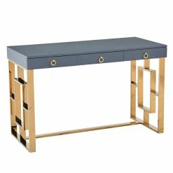 Wholesale 🔥 Best Master Furniture Brooks 3 Drawer Wood And Stainless Steel Frame Writing Desk - Gray/Gold 🛒