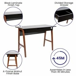 Best Sale 👏 Flash Furniture Wooden Computer Desk In Black And Walnut ❤️ -Cheap Executive Store 2283408 17 L